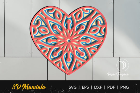 3D Heart Mandala SVG File for Shadow Boxes