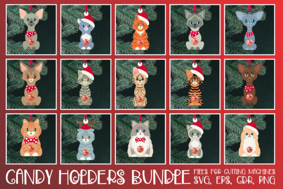Cats-Candy Holders Bundle SVG: 3D Christmas Assets