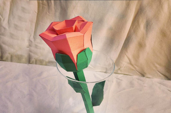 Lowpoly 3D SVG Rose for Paper Flowers Branding
